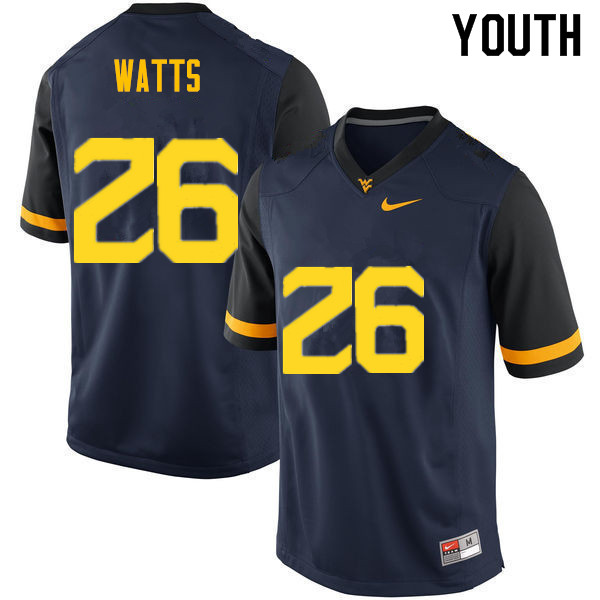 NCAA Youth Connor Watts West Virginia Mountaineers Navy #26 Nike Stitched Football College Authentic Jersey UD23A47XO